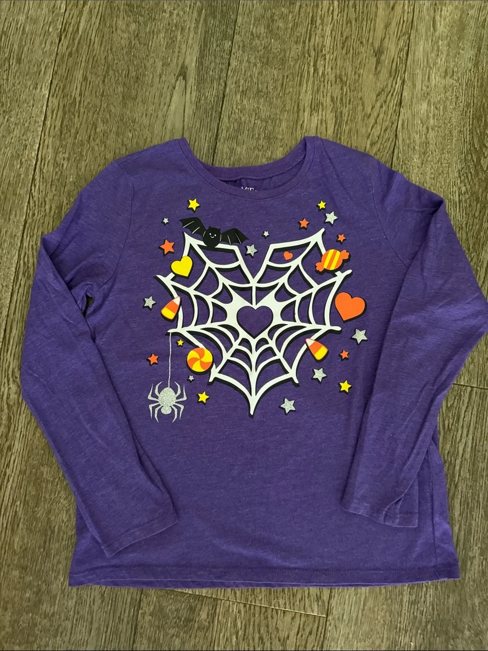 The Children's Place Purple Halloween Spiderweb Heart Long Sleeve Tee